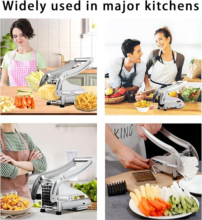 French Fry Cutter with 2 Blades, Potato Cutter, Professional Potato Cutter Stainless Steel, Potato Slicer for French Fries Vegetable Carrots Cucumbers, Stainless Steel French Fry Press