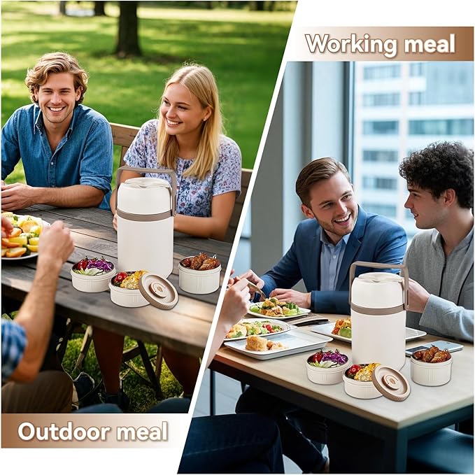 67oz Thermos for Hot Food,3-Layer Sealed Stackable Food Thermos,with Lunch Bag Soup Thermos,It Is Suitable for Daily Office Meals and Outdoor Meals,Among Other uses(White, 67)