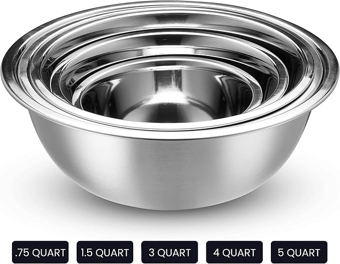 WHYSKO Stainless Steel Mixing Bowl Set, 10 Piece Stainless Steel Mixing Bowls with Lids Set for Food Prep Storage and Serving, Dishwasher Safe Microwave Safe for Kitchen Baking Cooking, Silver