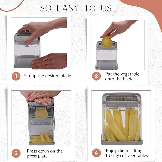 Brieftons PerfectCut Vegetable Chopper: 4-Blade Veggie Dicer Fruit Slicer, Potato French Fry Cutter, Wedge Cutter, Onion Chopper, Egg Slicer with 5 Recipe Ebooks, Safe to Use, Easy to Clean & Store