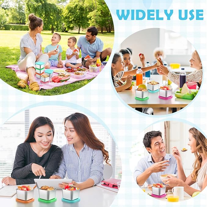 12 Pack 6 oz Stainless Steel Snack Containers Leak Proof Small Metal Food Snack Storage Container with Silicone Lid Stackable Reusable Metal Lunch Boxes for Daycare Travel Picnic Camp