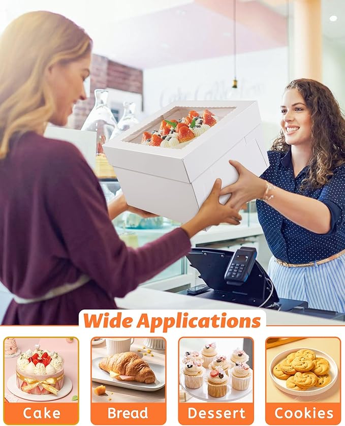 15 Pcs Cake Boxes 10x10x8 Inch White with Window, Bakers Bread Box Containers for Dessert, Pastry, Cookie, Bento, Birthday, Wedding, Cake Decoration Supplies for bakery or Gift Giving