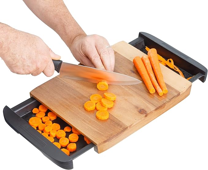 Glad Acacia Wood Cutting Board with Slide Out Trays | Catches Food and Waste | Solid Wooden Butcher Block with Removable Drawers | Kitchen Cooking Supplies, Brown, Black