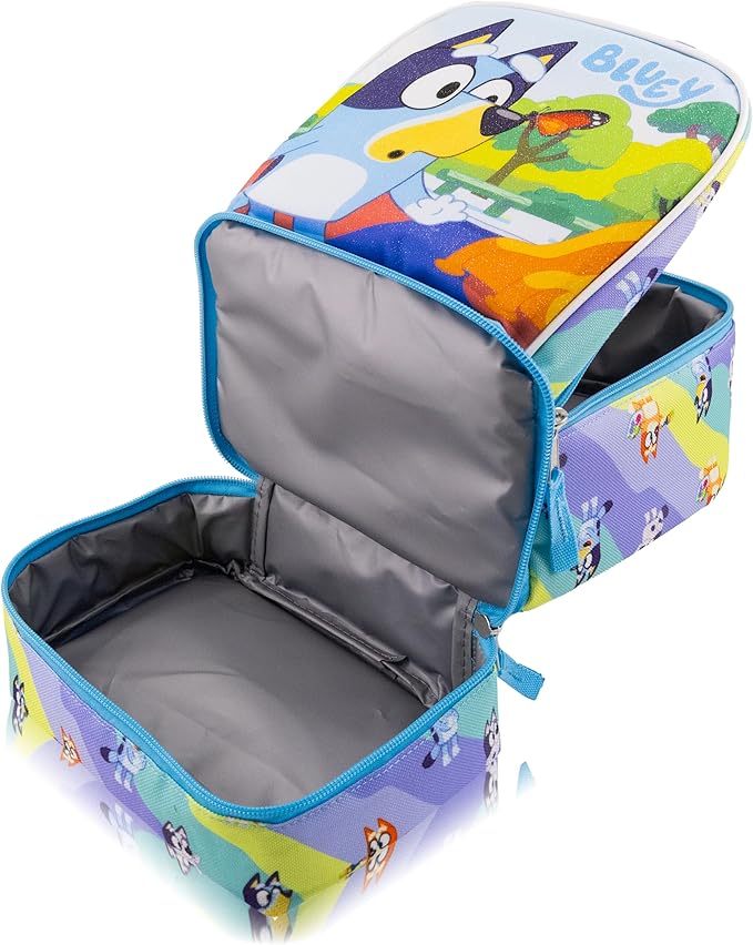 Fast Forward Bluey Lunch Box for Kids With Glitter | Insulated Lunch Bag Lunch Box for Boys, Girls, Unisex | Bluey Blue Reusable Lunchbox