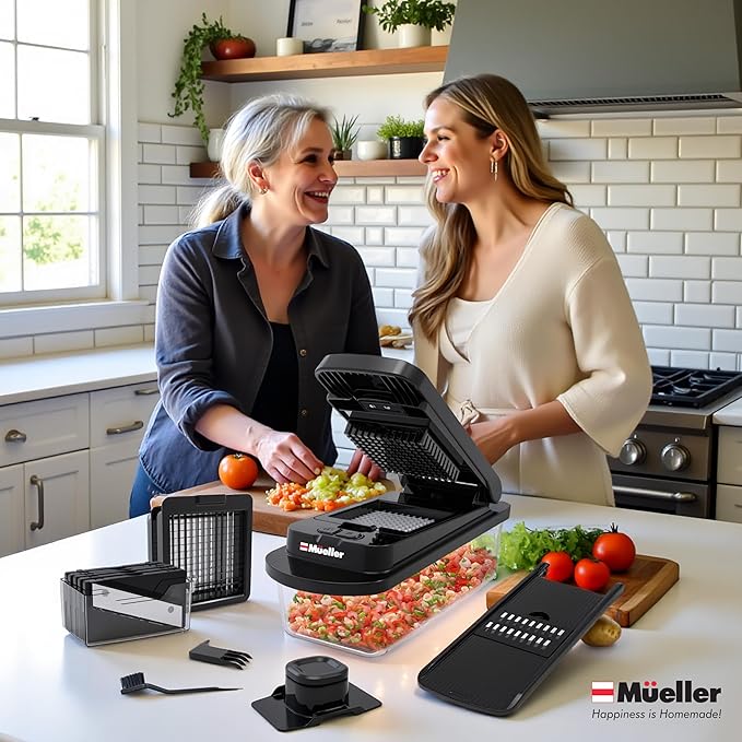 Mueller Pro-Series 10-in-1, 8 Blade Vegetable Chopper, Mandoline Slicer, Onion Mincer, Cutter, Dicer, Veggie Chopper with Container, Kitchen Essentials & Gadgets, House Warming Gifts New Home, Black