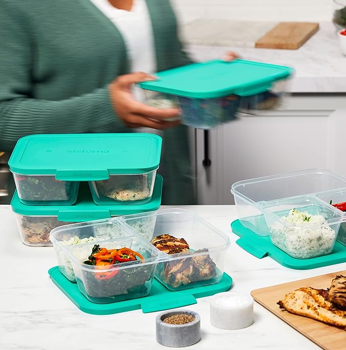 Sistema Nest It Meal Prep Food Storage Containers, 3 Compartments, 8 Cups, BPA-Free, 5-Pack