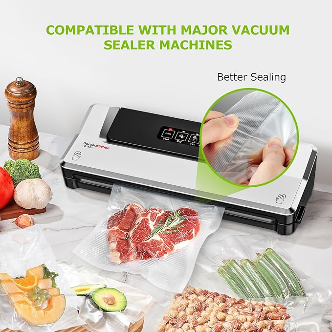 Bonsenkitchen Precut Vacuum Sealer Bags, 100 Gallon 11" x 16" Food Sealer Bags, Food Grade, BPA Free, Heavy Duty, Customized Vacuum Bags for Vac Storage, Meal Prep or Sous Vide Cooking, VB3214