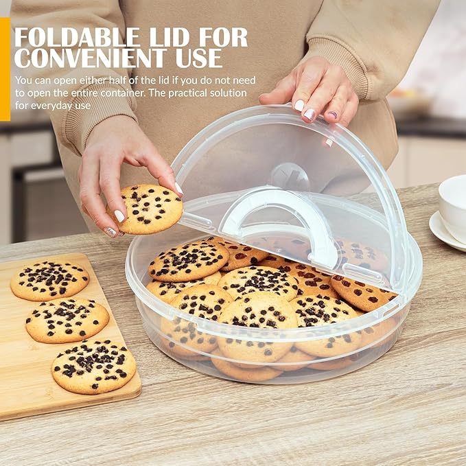 Plastic Pie Carrier with Lid and Handles - Airtight Cover, BPA Free Container for Pies and Pastry Products - Round Keeper Keeps Cookies, Muffins, Cupcakes, Bakery Fresh