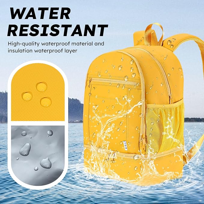 NOL Natural Organic Lifestyle Kids 2-in-1 Backpack & Insulated Lunch Bag-16 Multi-Functional Large Compartments Backpack for School & Travel,Double Deck,Water Resistant,Leak-proof,Padded,Earth-yellow
