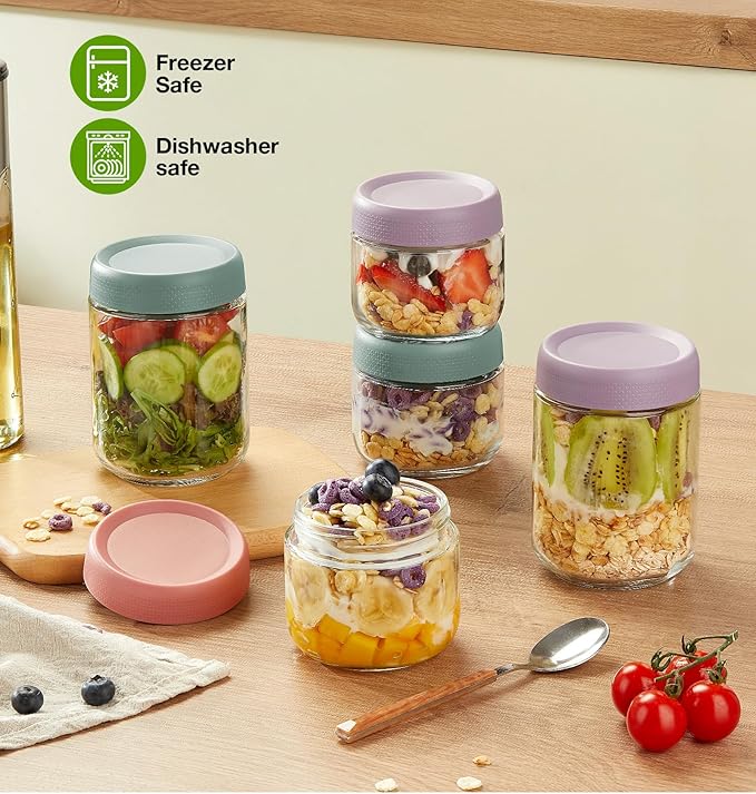 9 Pack Overnight Oats Containers with Lids, Large & Small Glass Mason Jars 16oz & 10oz & 4oz, Glass jars with Airtight Lids, Salad Meal Prep Jars for Food Storage, Overnight Oats Jars for Milk, Fruit