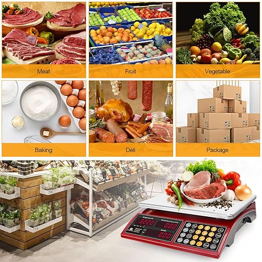 Price Computing Scale 66lb Digital Rechargeable Commercial Weight for Produce Food Meat Fruit Vegetable with Dual Large Display, Give Change Function and 5 Direct Plus Included, Not for Trade