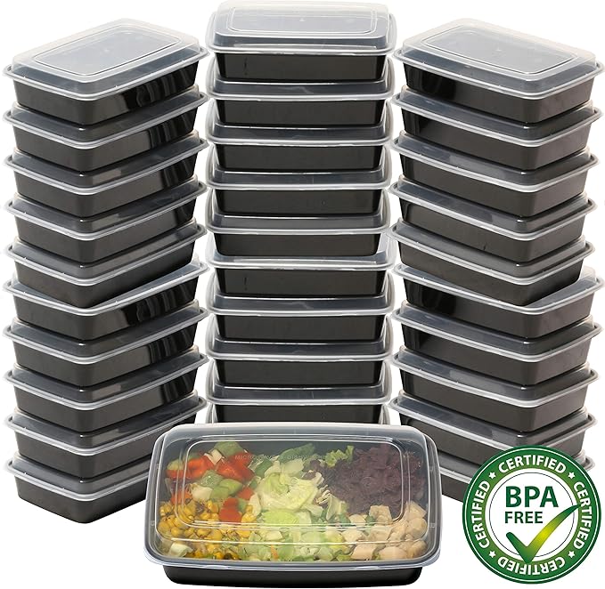 32 Pack - SimpleHouseware 1 Compartment Reusable Food Grade Meal Prep Storage Container Lunch Boxes, 28 Ounces