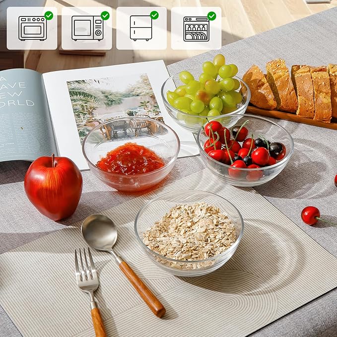 NUTRIUPS 4 Pack 5.5 Inch Small Glass Bowls, Tempered Glass Prep Bowls, Micowave, Dishwasher and Oven Safe