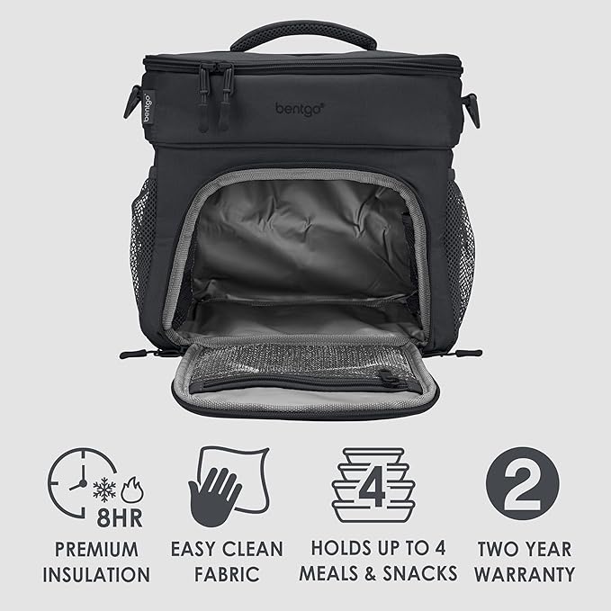Bentgo Prep Deluxe Insulated Multimeal Bag - Lunch Box Bag, Holds 5 Meals, Premium Insulation up to 8 Hrs, Durable, Water-Resistant - Large Capacity For Adult Meal Prep (Dark Gray)