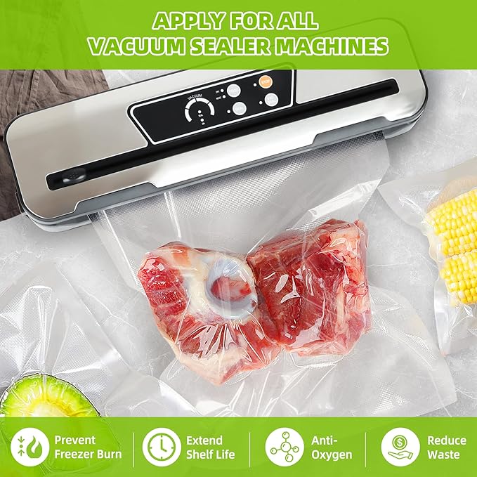 Vacuum Sealer Bags for Food Storage,Anti-Puncture 150Pack Gallon 11"x 16",8"x 12" & 6"x 10" Precut Food Vacuum Seal Saver Bags for Sous Vide,Meal Prep,Microwave,Commercial Heavy Duty Embossed,BPA-Free