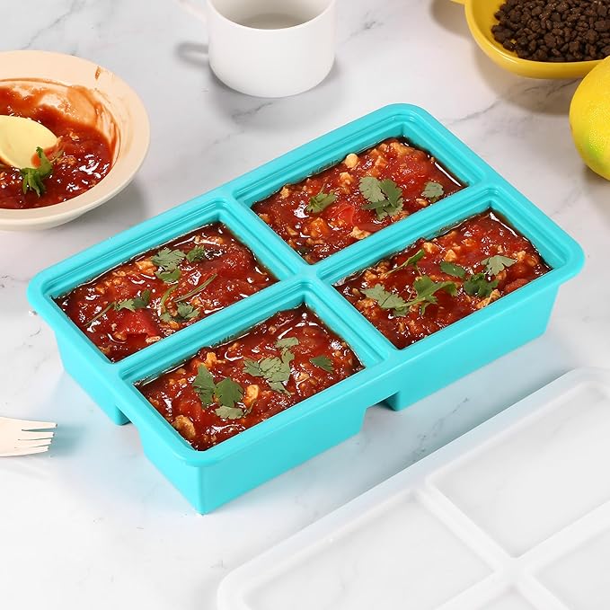 Silicone Freezer Trays With Lid - Silicone Soup Freezer Molds, Soup Freezer Containers For Freezing & Storing Soup, Sauce, Broth, and Leftovers - 1 cup silicone freezer molds - 2 Pack