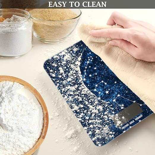 Food Scale Kitchen Digital Scale Food Ounces and Grams Dieting Baking Cooking Waterproof Glass Panels LCD Display,4 Units Scale Tare Function Constellation Dark Blue