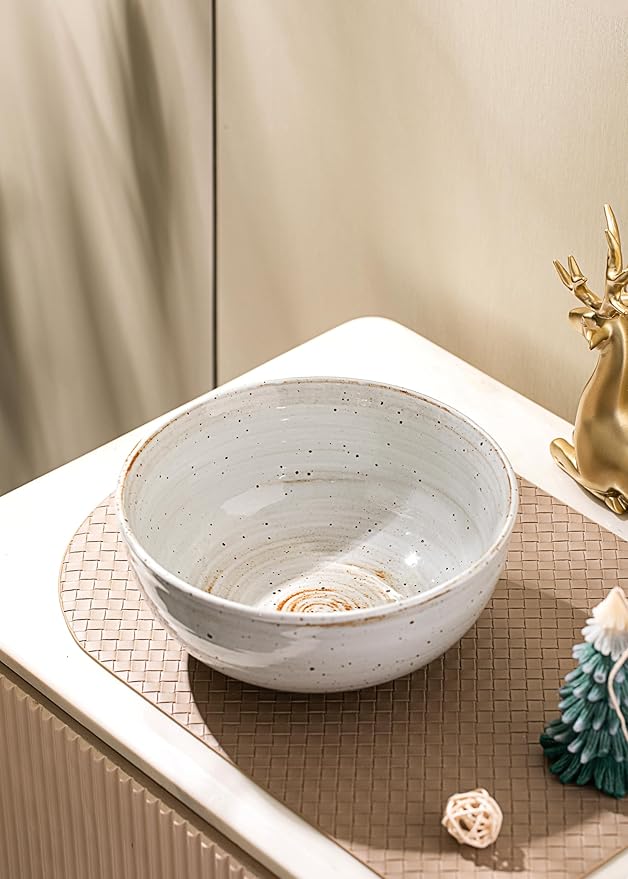 Mixing and Serving Bowl - 9 inch Ceramic Stoneware, Handmade White, Microwave & Dishwasher Safe