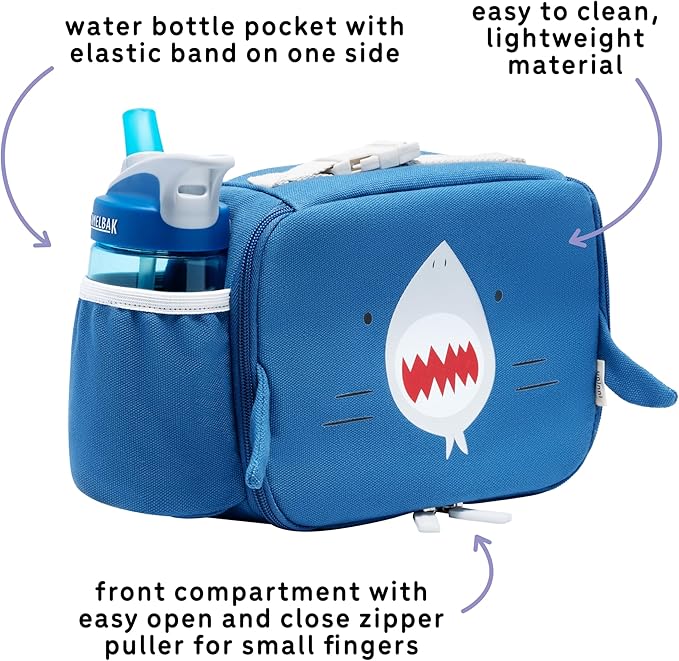 Toddler Lunch Bag for Girls and Boys, Lunch Box for Kids Ages 2–5, Fully Insulated with Padded Handle, Storage Pocket and Water Bottle Pocket, Lightweight, Easy to Clean, BPA-Free - Shark