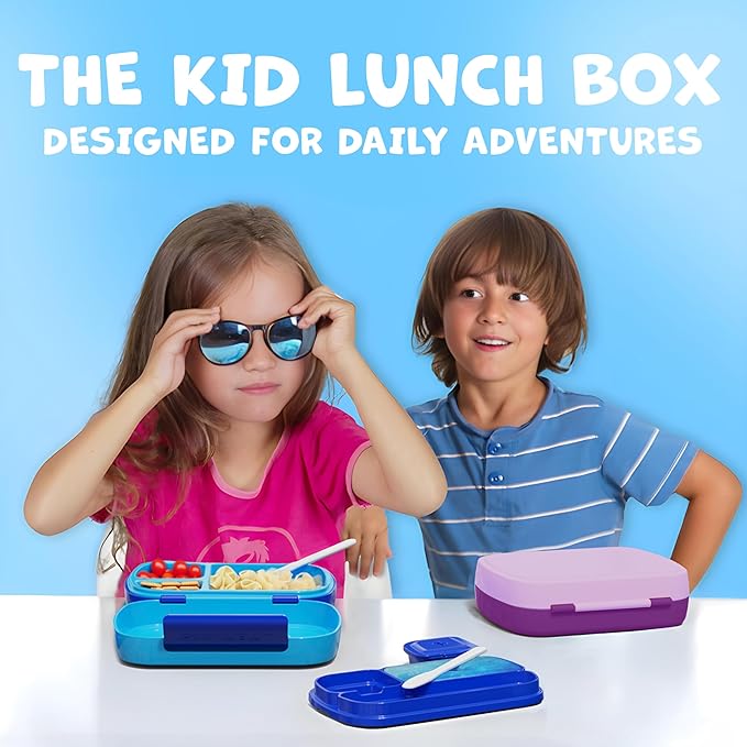 Umami All-in-1 Bento Box for Kids, Ice-pack & Utensils Included, 100% Leakproof & BPA free, Parents' favorite Lunch Box Kids (Ocean Blue, 23 oz)