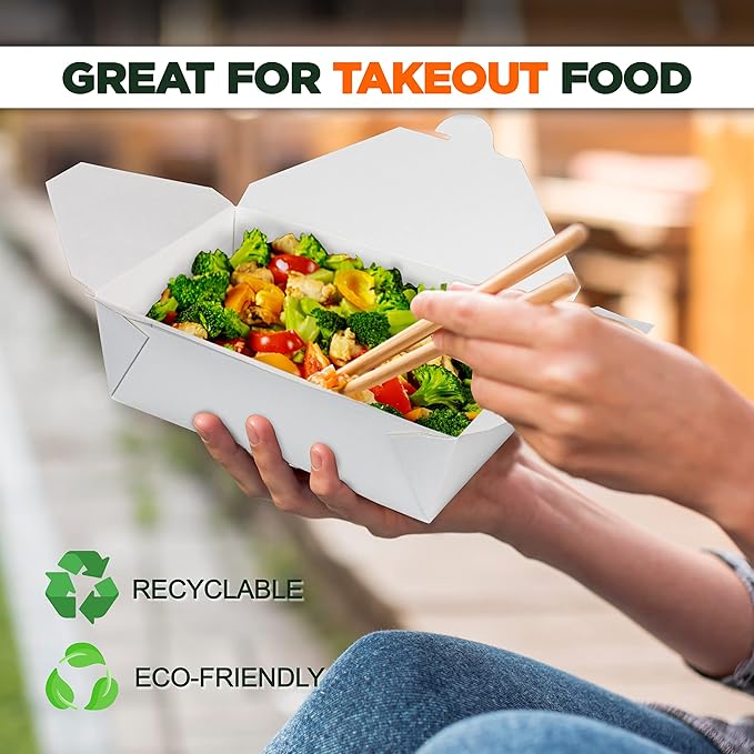 Fit Meal Prep 30 Pack 76 oz Paper Take Out Containers 8.6 x 6.3 x 2.5 - White Lunch Meal Food Boxes #3, Disposable Storage To Go Packaging, Microwave Safe, Leak Grease Resistant for Restaurant