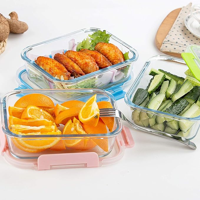 UMEIED Glass Meal Prep Containers 2 Compartment with Lids (5 Pack, 36oz), Divided Glass Storage Containers for Lunch at Work, Leak-Proof Portion Control Food Containers, Microwave/Dishwasher Safe