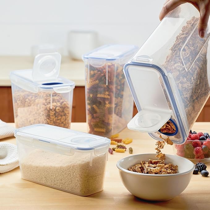 LOCK & LOCK Pantry Container Food Storage Bin, Rectangular, BPA-free/Dishwasher Safe, 4 Piece Set (Multi Size), Clear