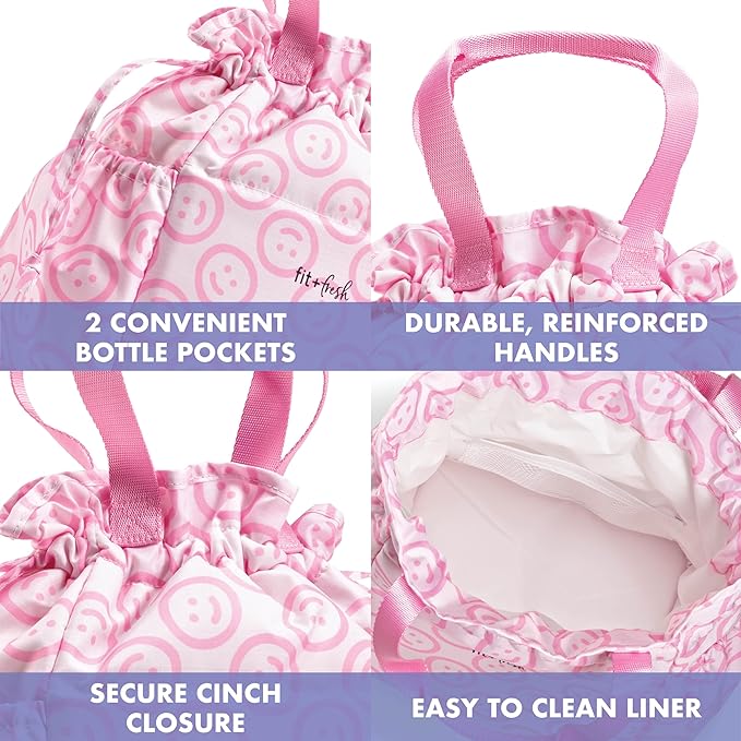 Fit & Fresh Lunch Bag For Women, Insulated Womens Lunch Bag For Work, Stain-Resistant Large Lunch Box For Women With Containers, Cinch Closure Cromwell Bag Cotton Candy