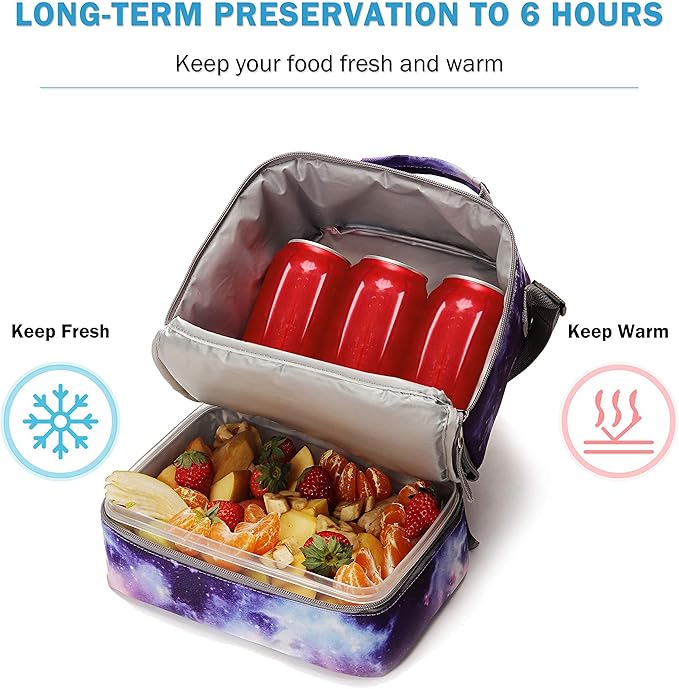 Tilami Lunch Bags Insulated Adjustable Strap Zipper, Two Compartments Cooler Bags, Bento Bags for Kids Toddlers (Purple)