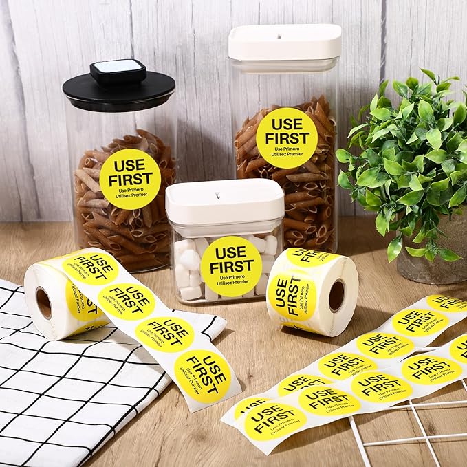 Epakh 1000 Pcs 2 Inch Use First Stickers Food Service Inventory Control Labels for Restaurant Permanent Adhesive Food Labels Circle Dot Paper(Yellow)
