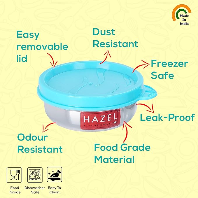 HAZEL Stainless Steel Airtight Containers for Storage | Small Storage Containers for Kitchen & Tiffin Boxes with Leak Proof Lid, 90 ML