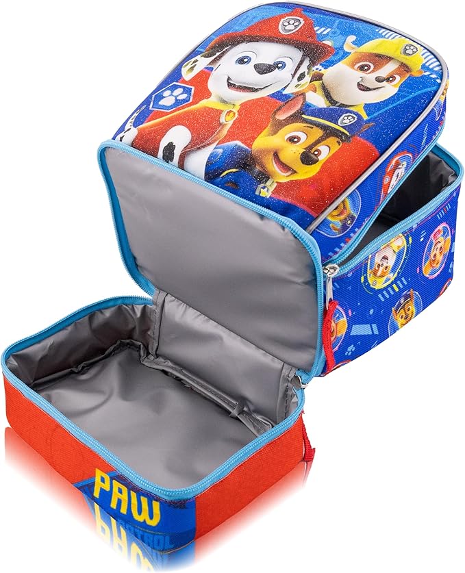 Fast Forward Paw Patrol Lunch Box for Kids With Glitter | Insulated Lunch Bag Lunch Box for Boys, Girls, Toddlers | Paw Patrol Chase, Marshall and Rubble Blue Reusable Lunchbox