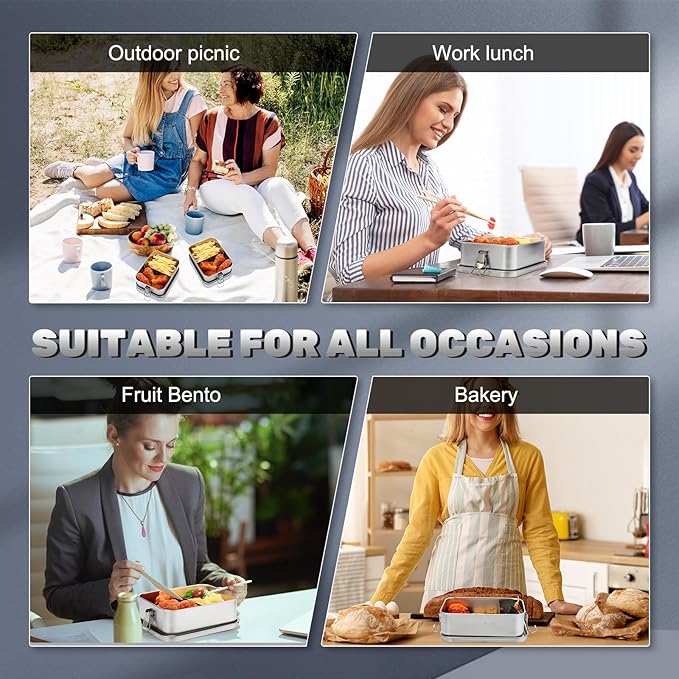 Umigy 8 Pcs Stainless Steel Food Containers Metal Bento Lunch Box Stainless Steel Food Storage Containers, Lockable Clips to Leak Proof, Reusable Dishwasher Snack Boxes for Work, Picnic (1400ml)