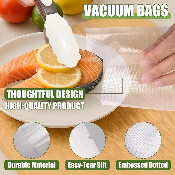 FUNFERY Precut Vacuum Sealer Bags for Food, 150 Pint 6" x 10" and Quart 8" x 12" and Gallon 11" x 16", Food Long-Term Storage and Sous Vide Commercial-Grade Bag, BPA Free