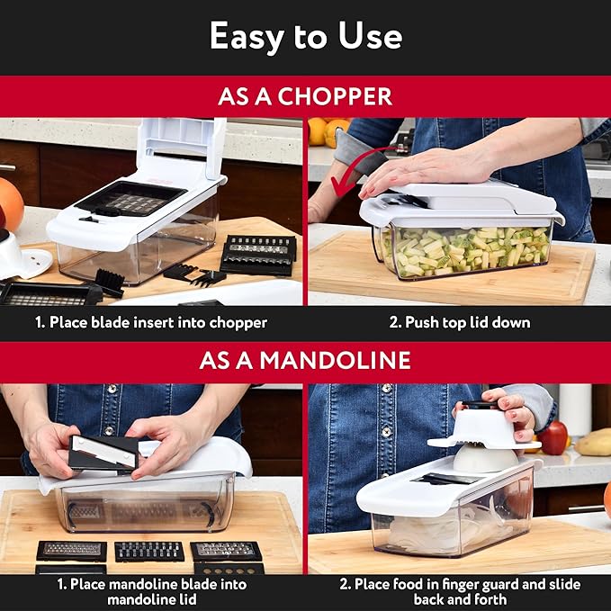 Fullstar Vegetable Chopper and Spiralizer - Food Chopper with Container, Fruit Slicer, Kitchen Gadgets & Accessories, Home Essentials (All in 1, White)