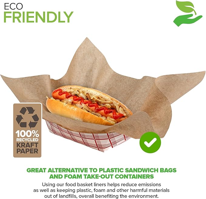 12” Deli Squares (250 Pack) - Natural Kraft Deli Papers - Greaseproof Liners for Food Boats - Pre Cut Deli Sandwich Wrappers - Food Basket Sheets for BBQ, Picnic, Festival, Fair - Stock Your Home