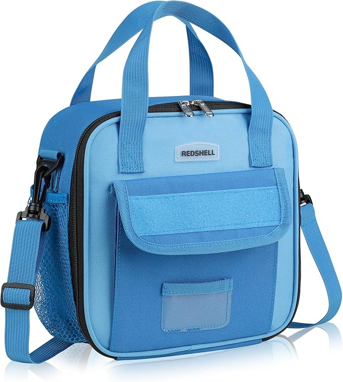 REDSHELL Tactical Lunch Box Kids, Large Insulated Lunch Bag for Boys Girls, Cooler Lunchbag, Square Toddler Lunchbox, School Daycare Lunch Tote Pail with Water Bottle Holder Shoulder Strap, Dark Blue