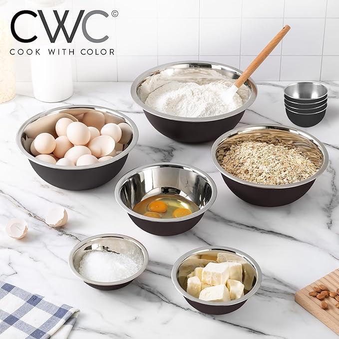 COOK WITH COLOR Stainless Steel Mixing Bowls Set - Nesting Bowls, 14 Pieces, Black