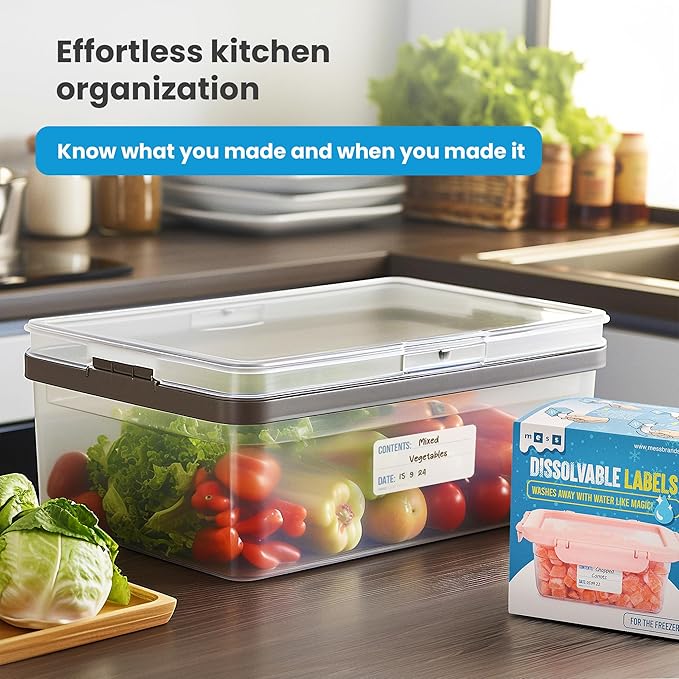 Mess Dissolvable Freezer - 500 Food Labels Stickers - Removable Labels for Food Containers - Kitchen Labels - Food Storage Labels 1x2in