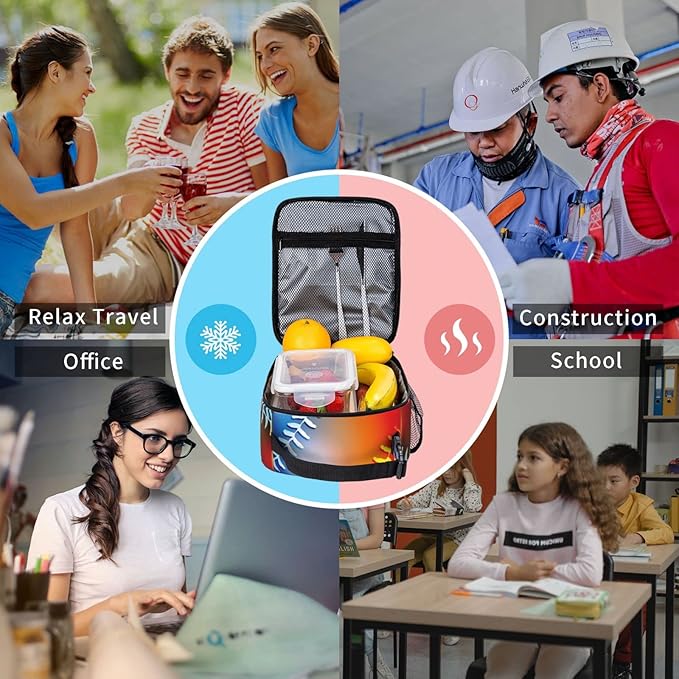 SARA NELL Cool Growing Fireball Lunch Box Baseball Lunch Bag Insulated Reusable Portable Lunch Tote Cooler Bag for Women Men Teens Kids, Office Work School Travel Lunchbox