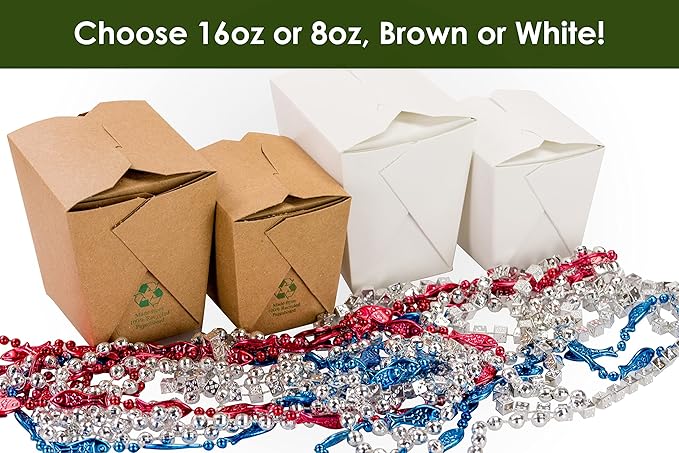 100% Recyclable 16oz White Chinese Takeout Container Boxes 50pk. Leakproof Greaseproof To Go Containers for Restaurants, Events, Parties Bulk Pack, Microwaveable, Stackable Meal Pails for Food Service