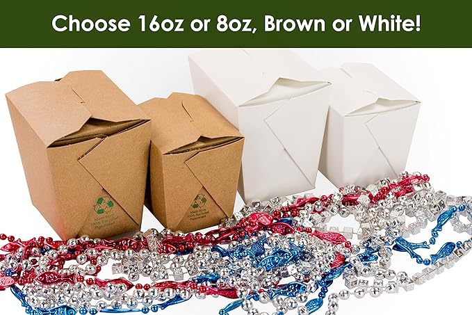 100% Recyclable 8oz Brown Chinese Take Out Boxes 50pk. Leakproof Greaseproof To Go Containers For Restaurants Event Parties Food Service. Best Value Bulk Pack Microwaveable and Stackable Meal Pails.