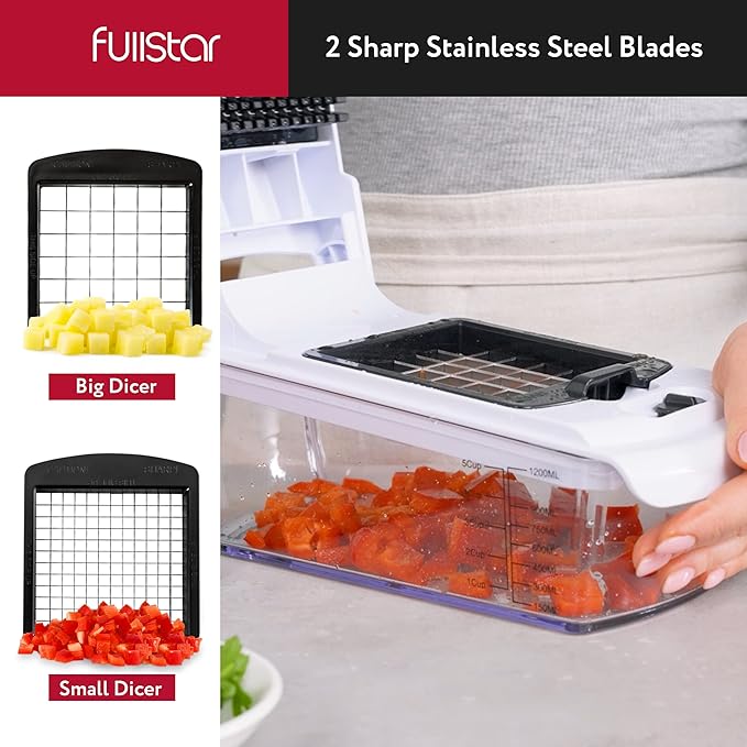 Fullstar Vegetable Chopper and Spiralizer - Food Chopper with Container, Fruit Slicer, Kitchen Gadgets & Accessories, Home Essentials (8 in 1, White)