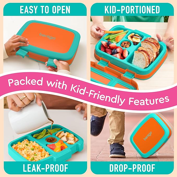 Bentgo Kids Bento-Style 5-Compartment Leak-Proof Lunch Box - Ideal Portion Sizes for Ages 3 to 7 - Durable, Drop-Proof, Dishwasher Safe, BPA-Free, & Made with Food-Safe Materials (Orange)