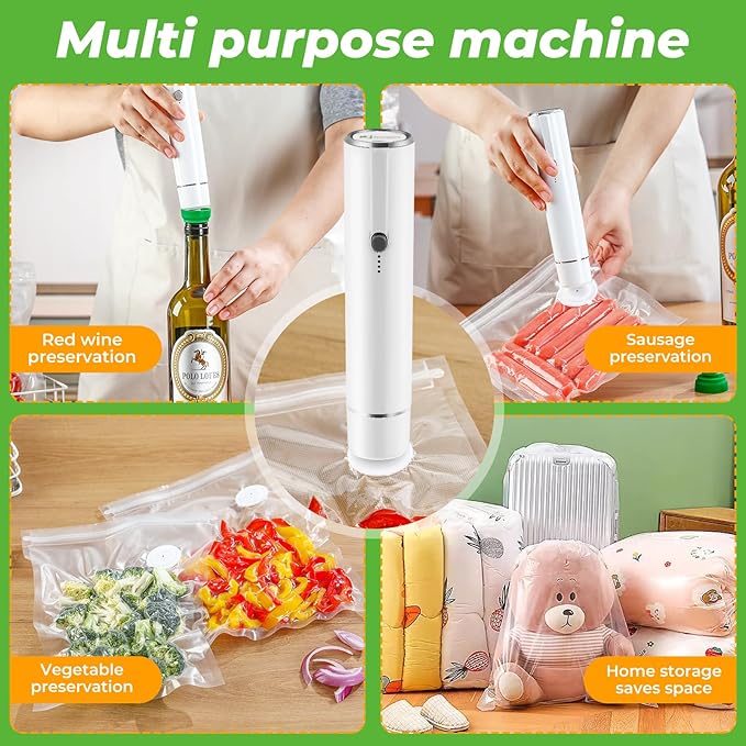 Vacuum Sealer, Handheld Vacuum Sealer for Food Fresh & Save with 5PCS Vacuum Bags and Wine Saver Vacuum Stoppers