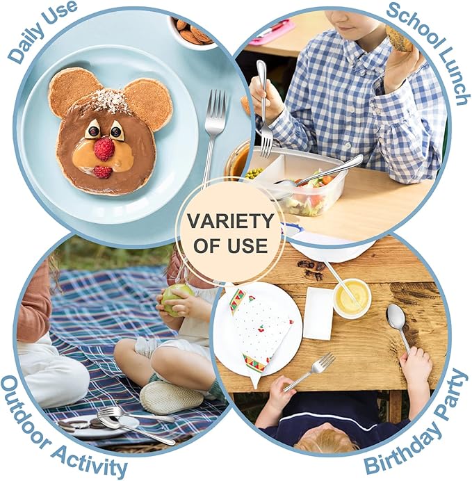 TeamFar Toddler Utensils, Stainless Steel Toddler Silverware Small Kid Cutlery Set for Self-Feeding, with Line Patterned Edge, Healthy & Non Toxic, Mirror Surface & Dishwasher Safe–3 Forks + 3 Spoons