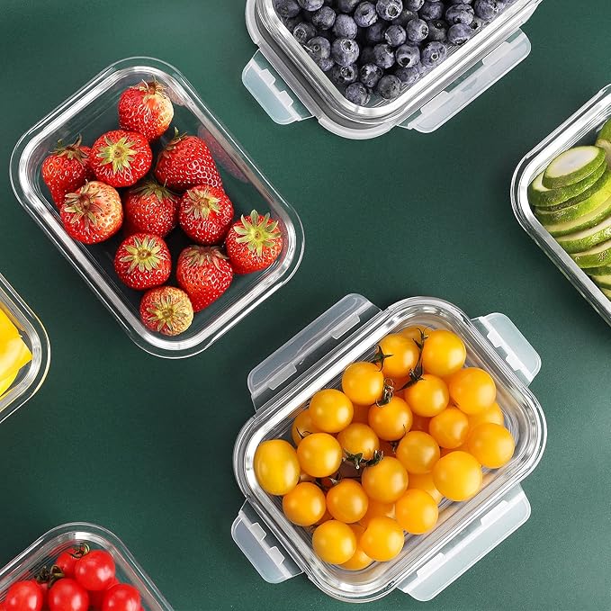 Bayco 10 Pack Glass Meal Prep Containers, Glass Food Storage Containers with Lids, Airtight Glass Lunch Bento Boxes, Leak Proof (10 lids & 10 Containers)
