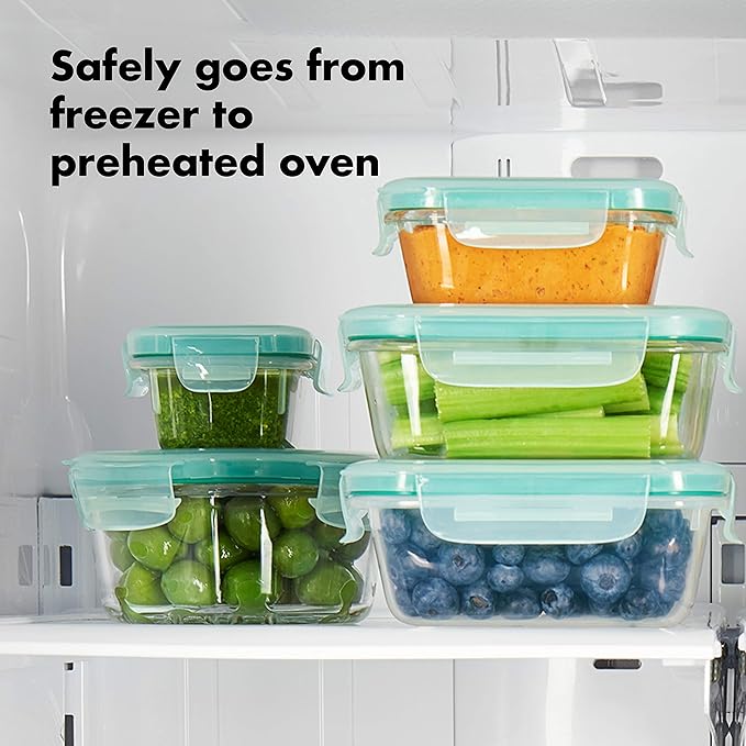 OXO Good Grips 8 Piece Smart Seal Airtight Glass Round Container Set,Blue