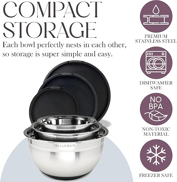 Stainless Steel Mixing Bowls with Lids Set – Large, Durable, Airtight Kitchen Bowls for Food Prep, Baking, Salad, and Storage (4 piece set)