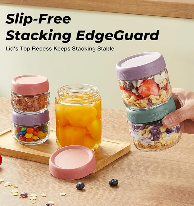 9 Pack Overnight Oats Containers with Lids, Large & Small Glass Mason Jars 16oz & 10oz & 4oz, Glass jars with Airtight Lids, Salad Meal Prep Jars for Food Storage, Overnight Oats Jars for Milk, Fruit